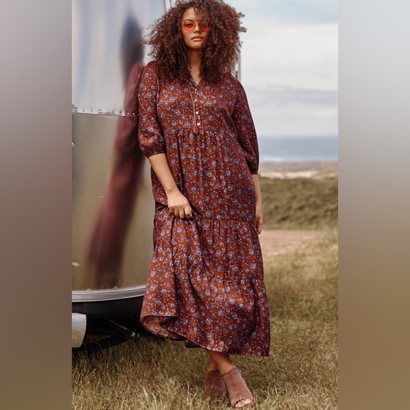 J. Jill Dresses & Skirts - J. JILL Brown Purple Floral Tiered Boho Dress Size XL NWT